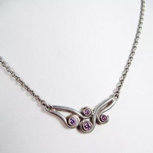 Sterling Silver PANDORA Purple CZ Necklace w Box